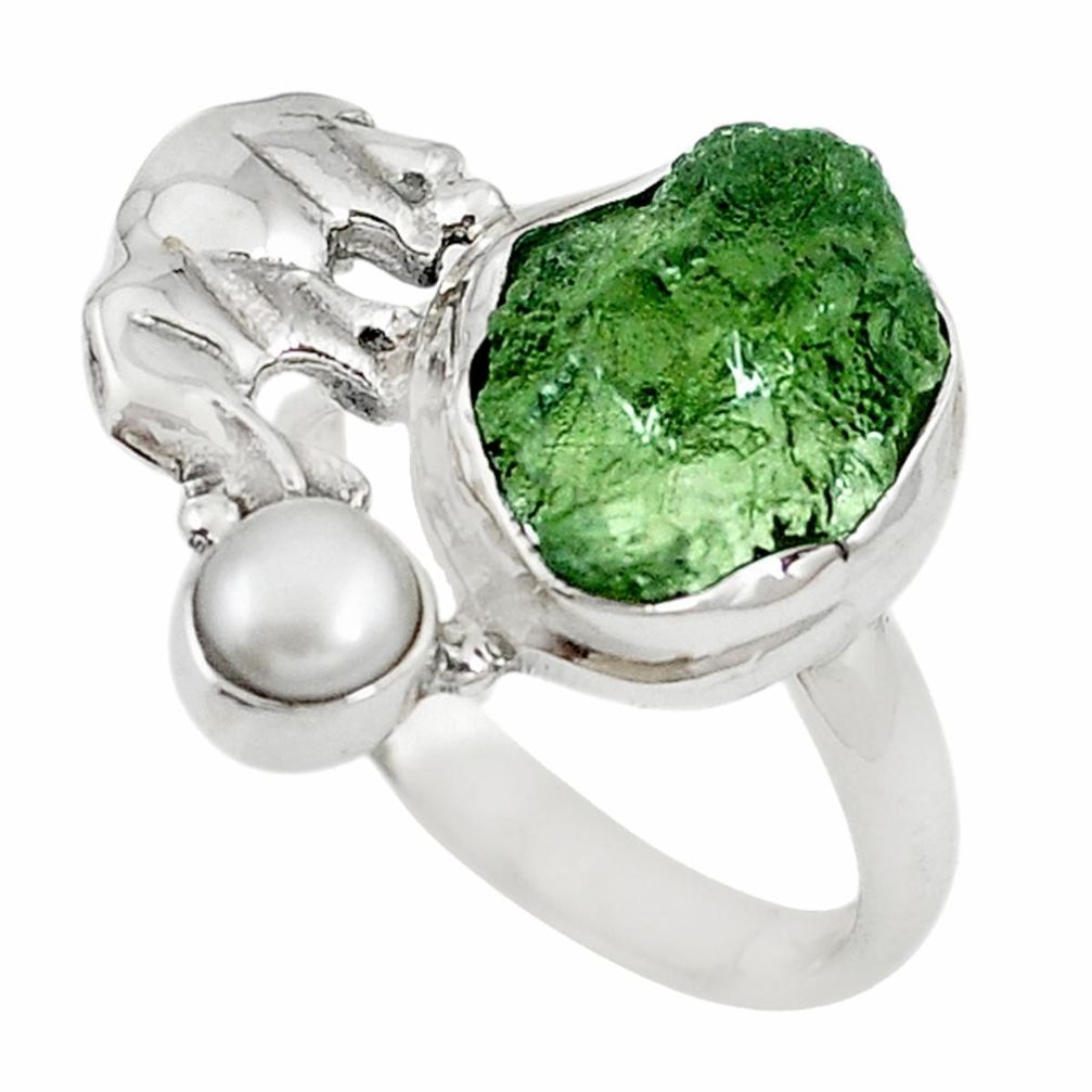 925 silver natural green moldavite (genuine czech) elephant ring size 8 m16656