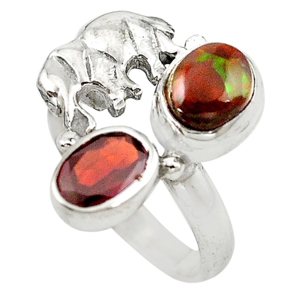 Natural multi color ammolite (canadian) 925 silver elephant ring size 8 m16740