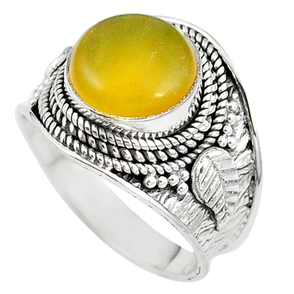 925 sterling silver natural yellow opal round ring jewelry size 7.5 m16810
