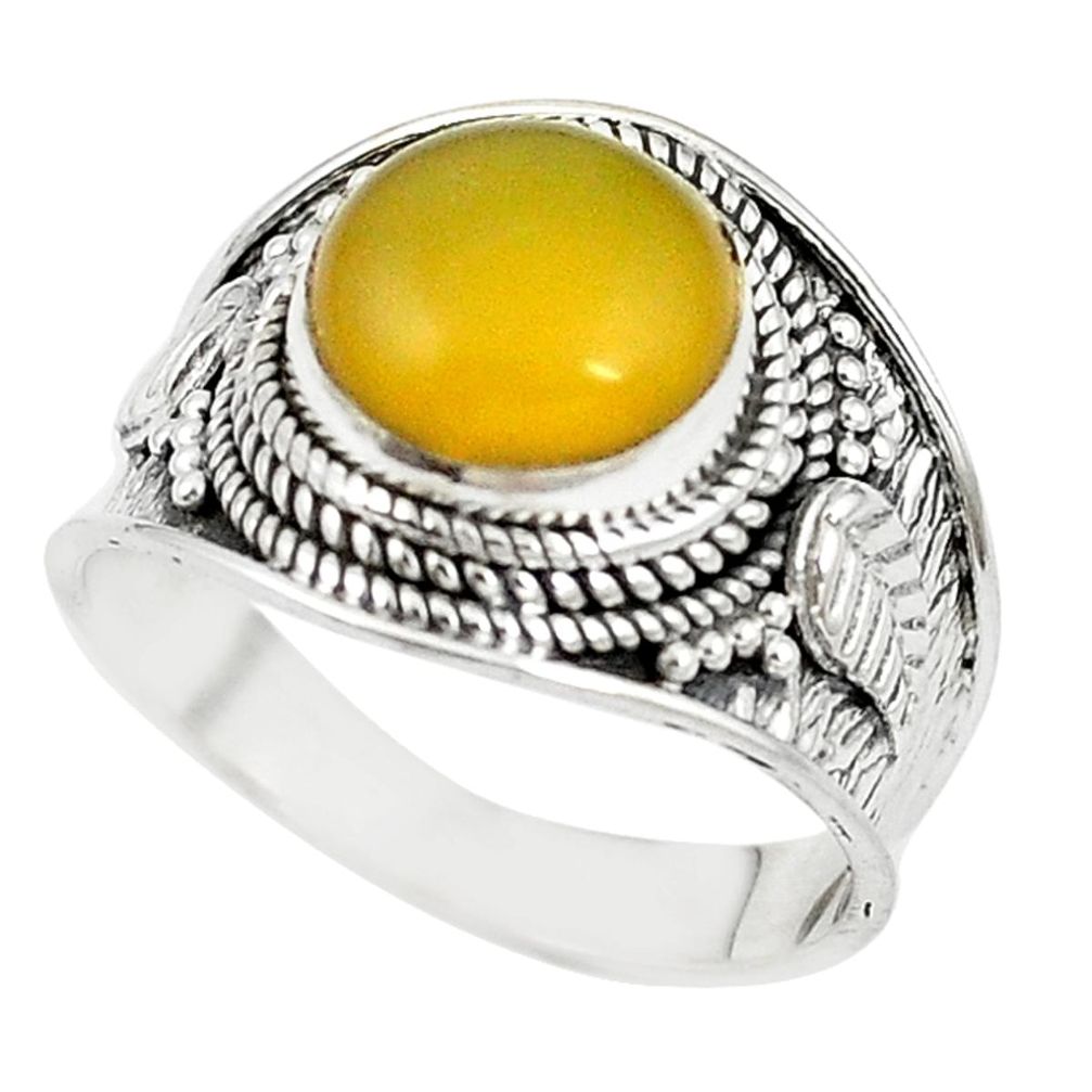925 sterling silver natural yellow opal round ring jewelry size 9 m16820