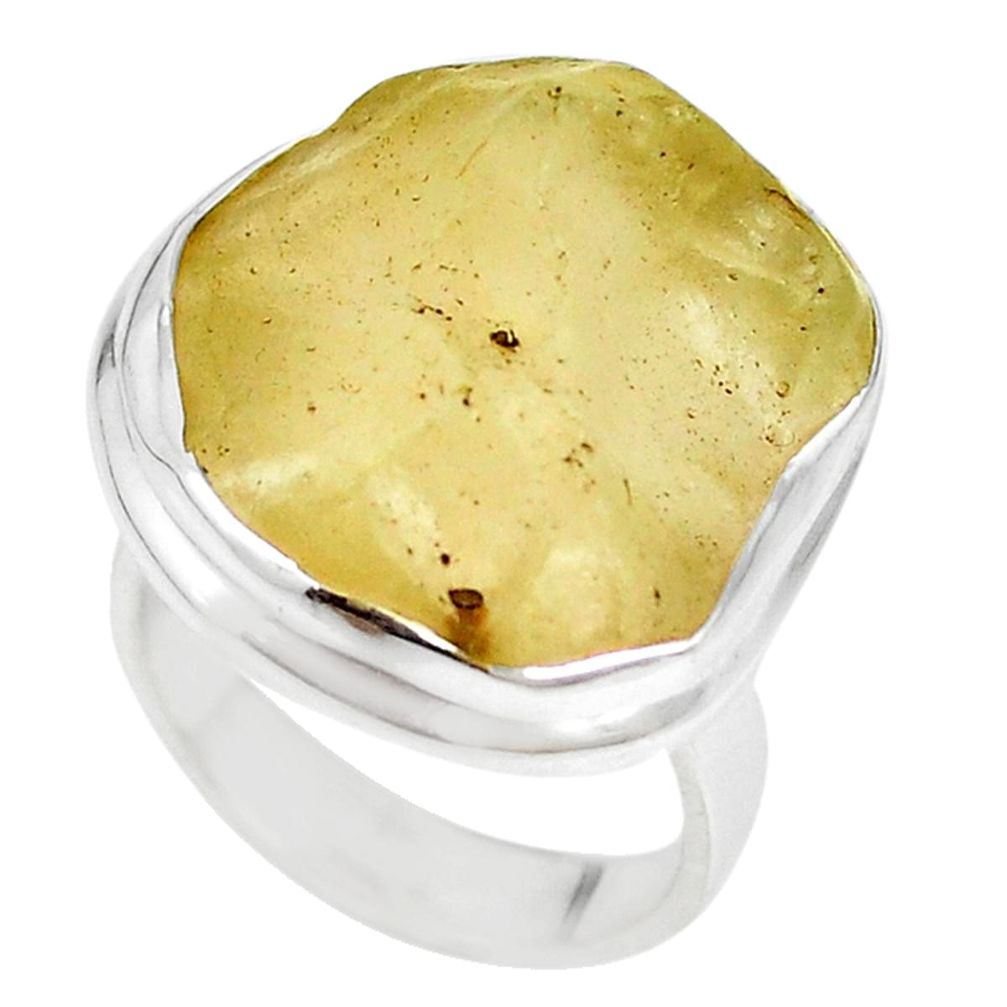 Natural libyan desert glass (gold tektite) 925 silver ring size 7.5 m18122