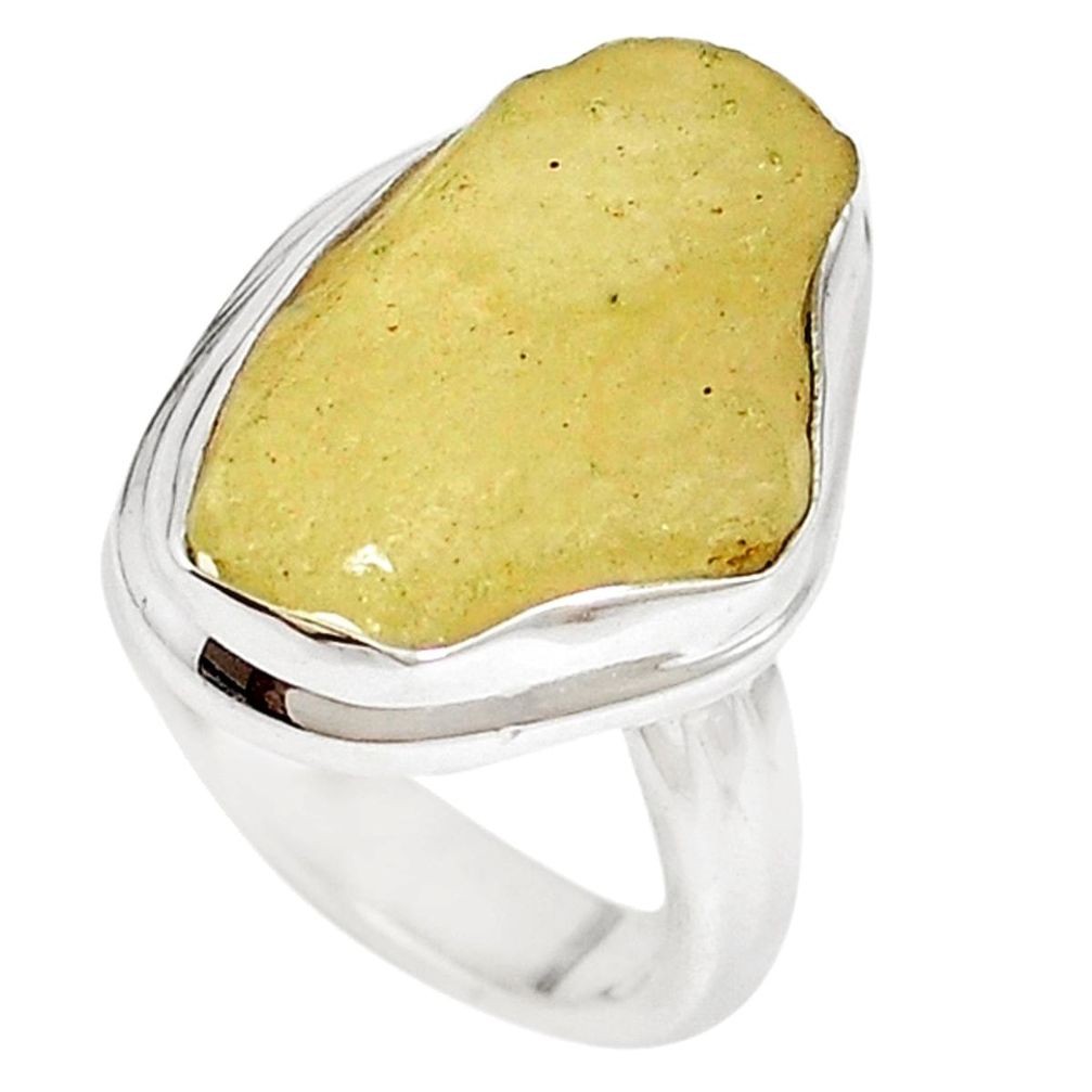 Natural libyan desert glass (gold tektite) 925 silver ring size 7 m18151