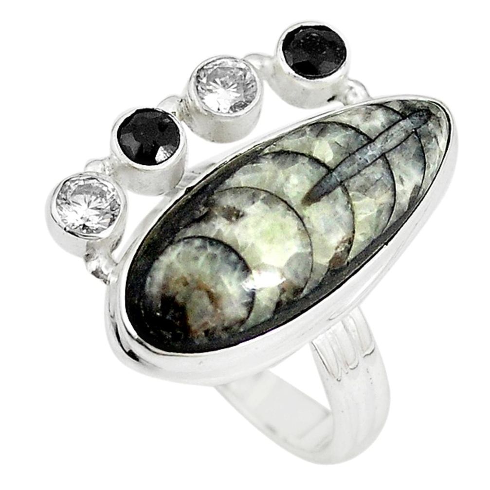 Natural black orthoceras onyx 925 sterling silver ring size 8.5 m18433