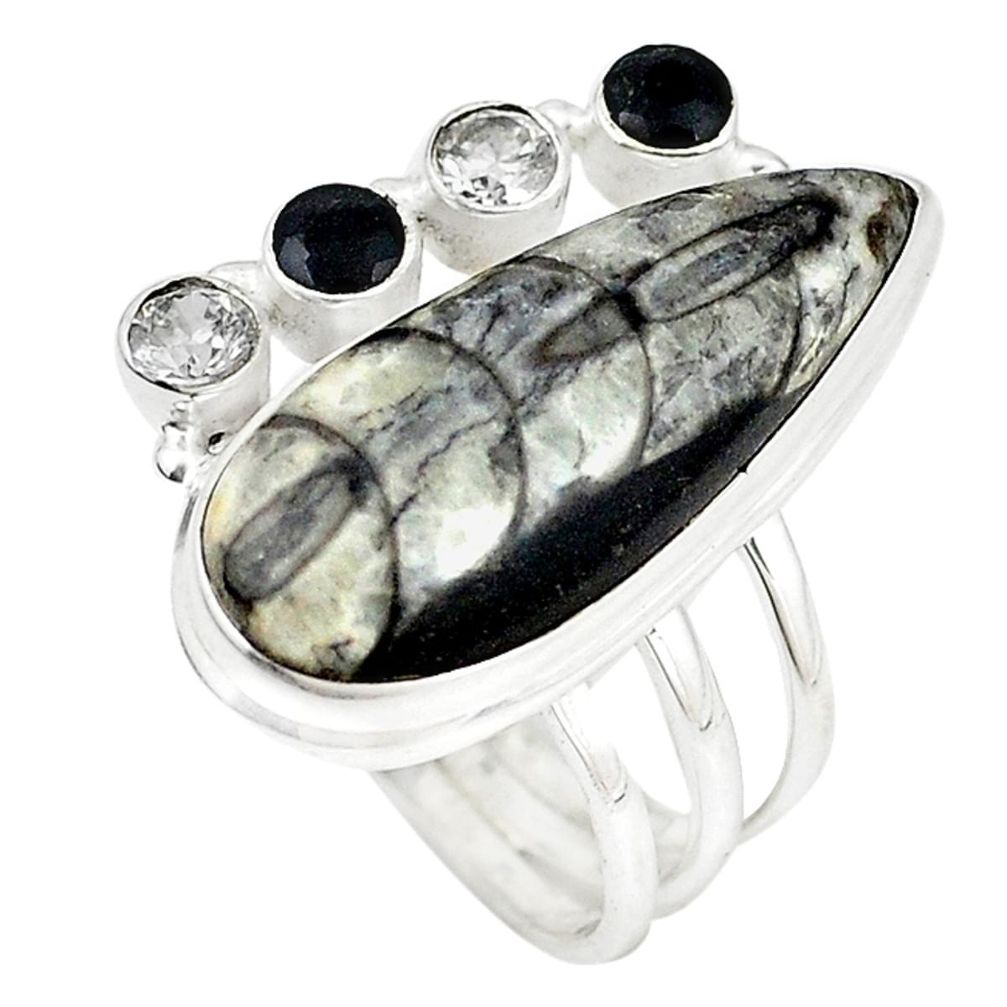 925 sterling silver natural black orthoceras onyx topaz ring size 7.5 m18440
