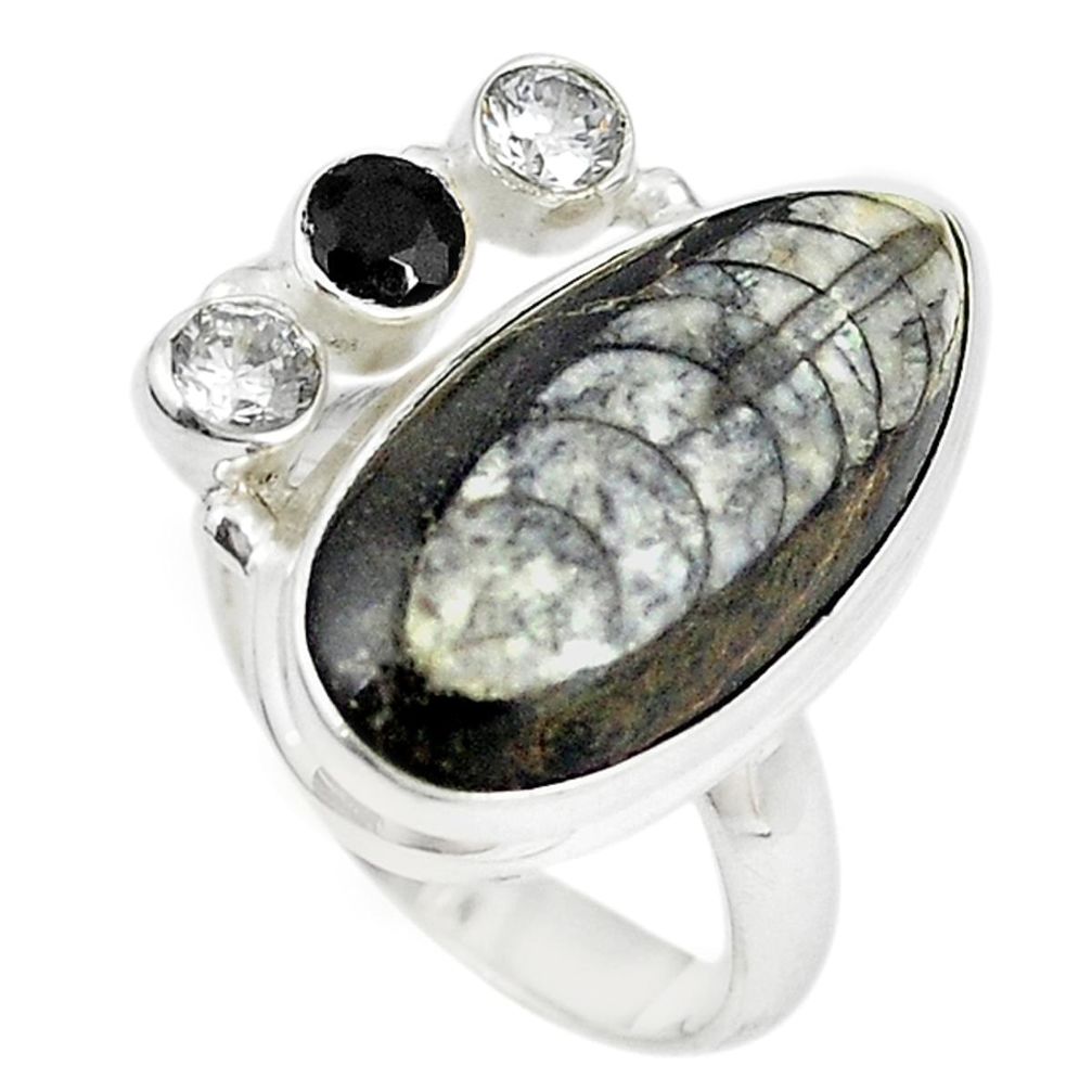 Natural black orthoceras onyx 925 sterling silver ring size 8 m18445