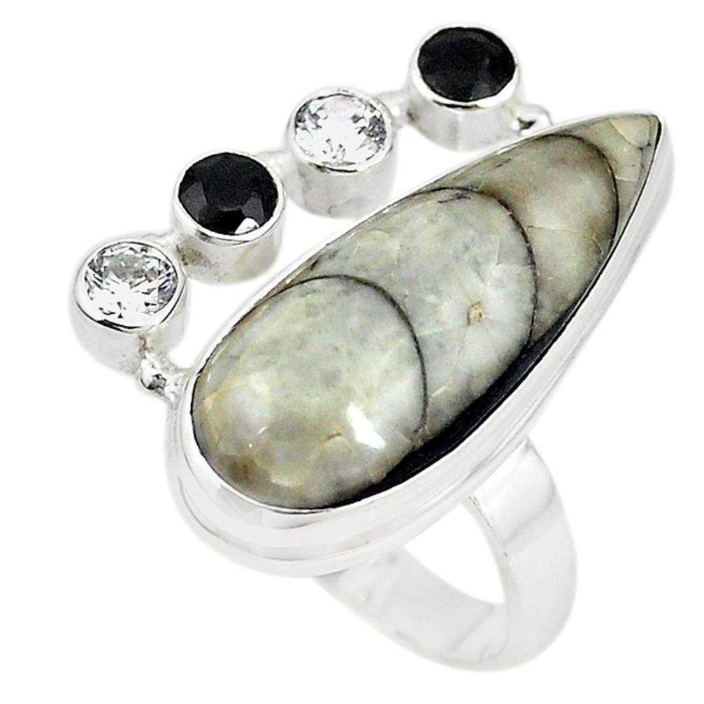 Natural black orthoceras onyx 925 sterling silver ring size 7 m18451
