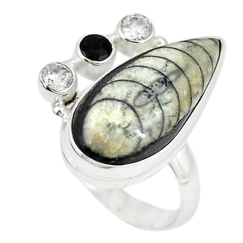 925 sterling silver natural black orthoceras pear onyx ring size 8.5 m18457