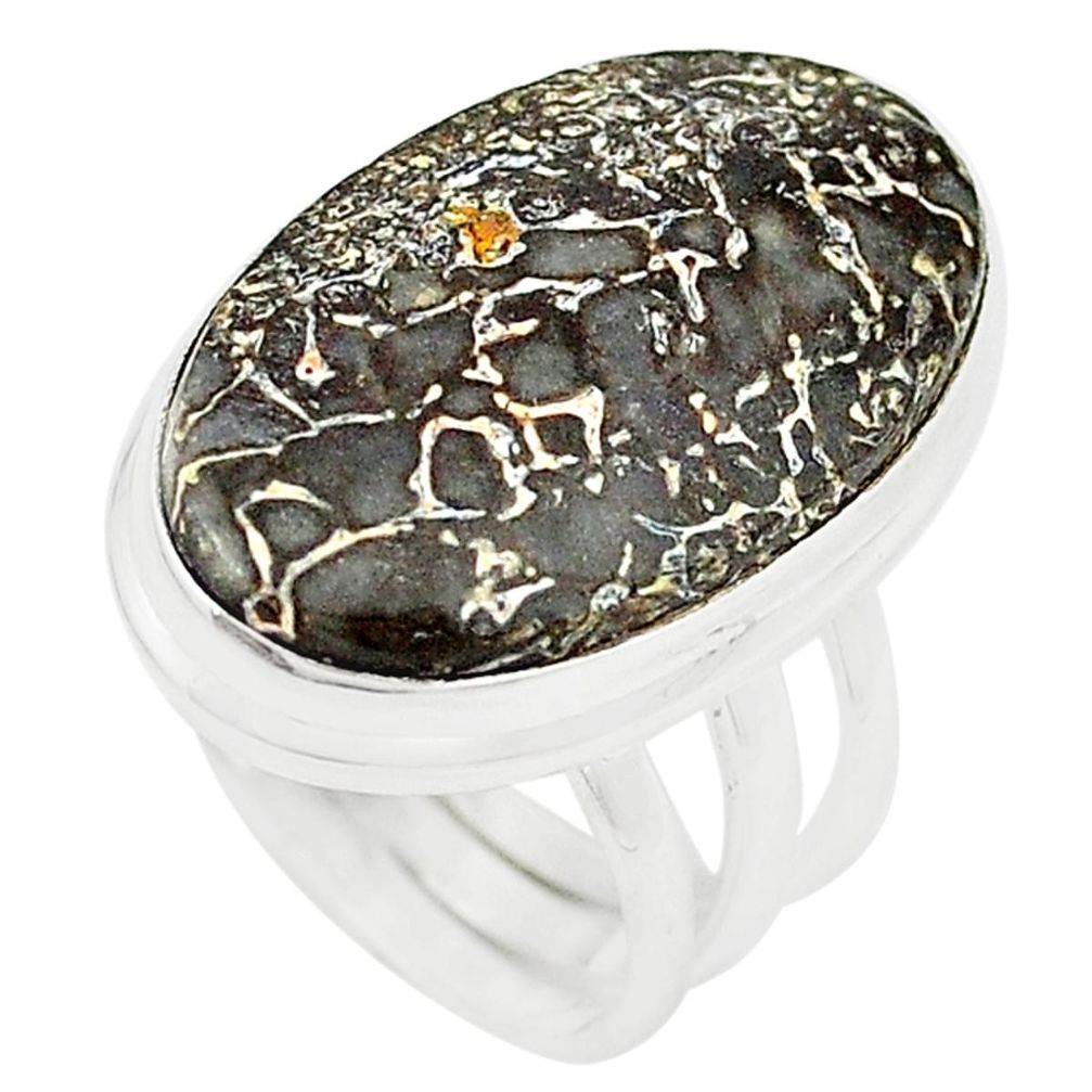 925 silver natural brown dinosaur bone fossilized ring jewelry size 8 m18564