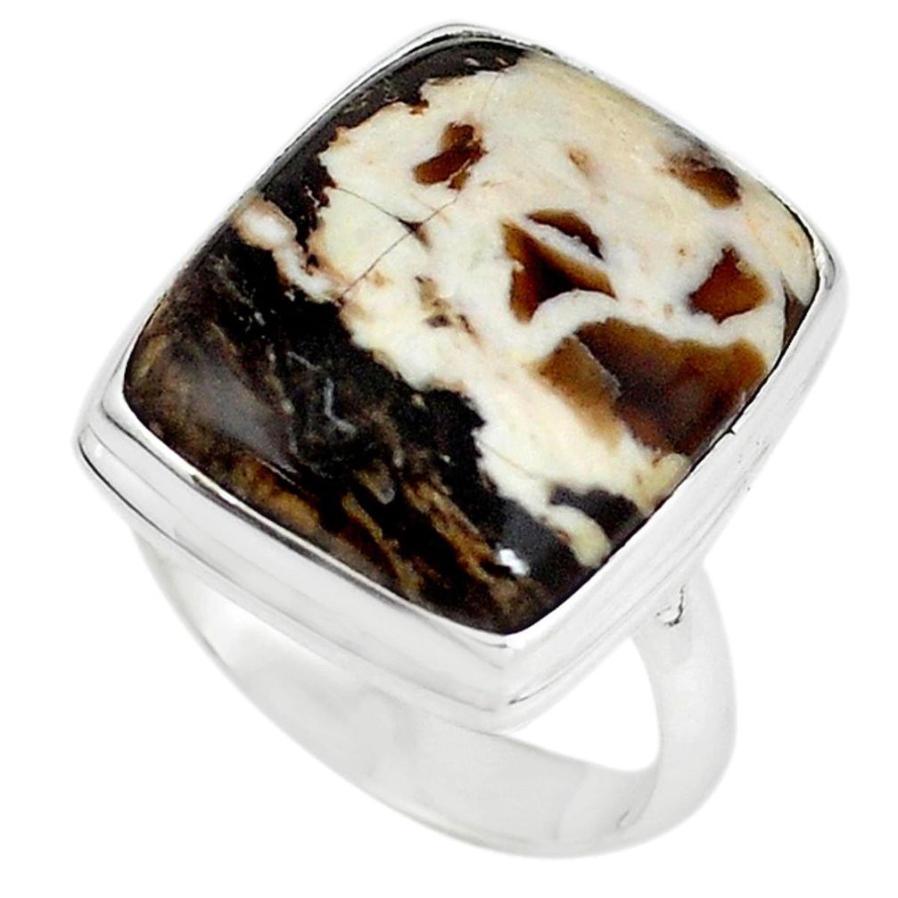 Natural brown peanut petrified wood fossil 925 silver ring size 9.5 m18608