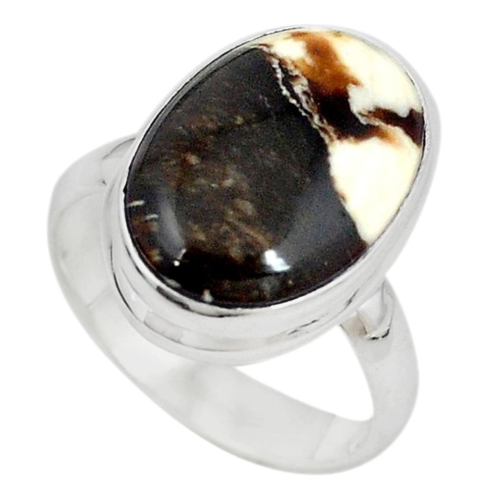 925 silver natural brown peanut petrified wood fossil ring size 7.5 m18617