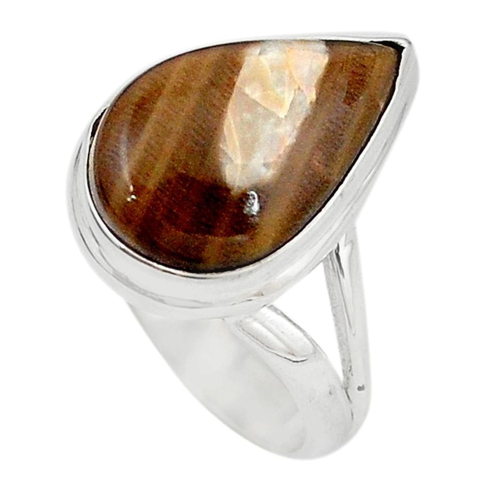 925 silver natural brown peanut petrified wood fossil ring size 7.5 m18644