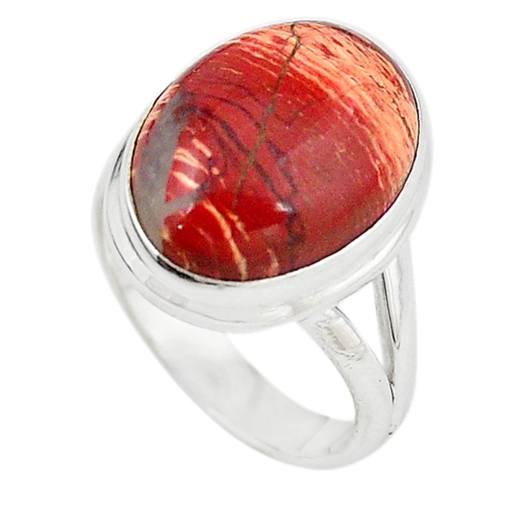 Natural red snakeskin jasper oval 925 sterling silver ring size 6.5 m18665