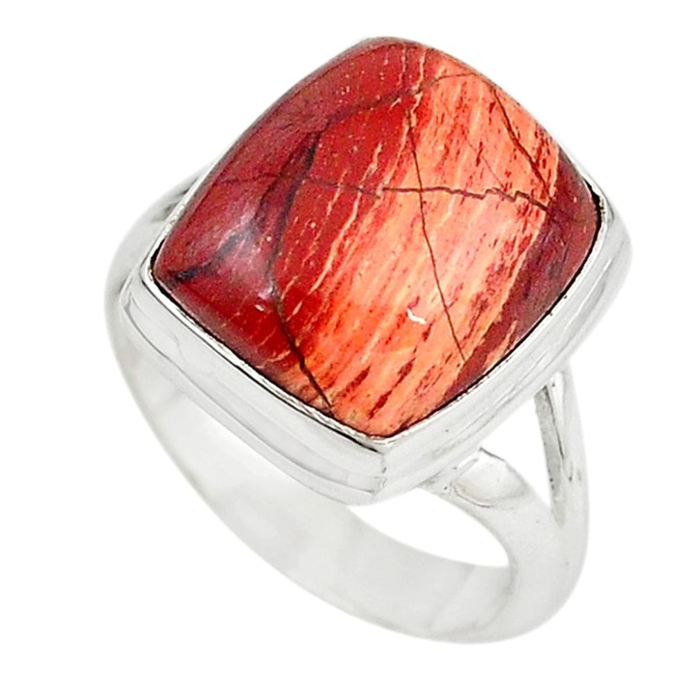 Natural red snakeskin jasper 925 sterling silver ring size 8 m18668