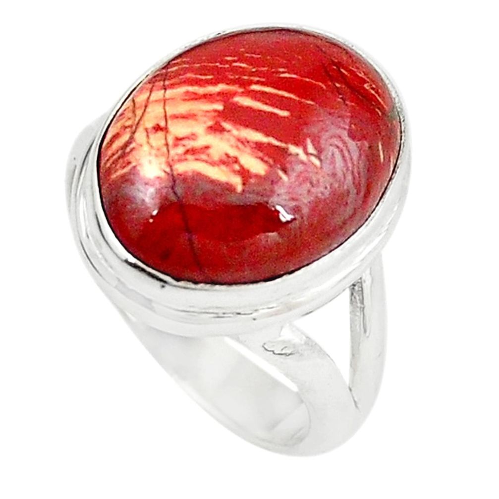 Natural red snakeskin jasper 925 sterling silver ring jewelry size 6.5 m18670