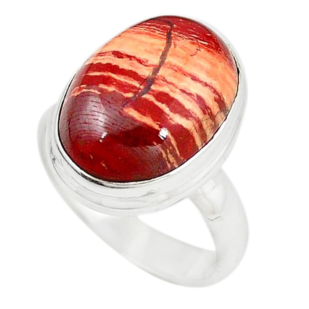 Natural red snakeskin jasper oval 925 sterling silver ring size 7 m18676