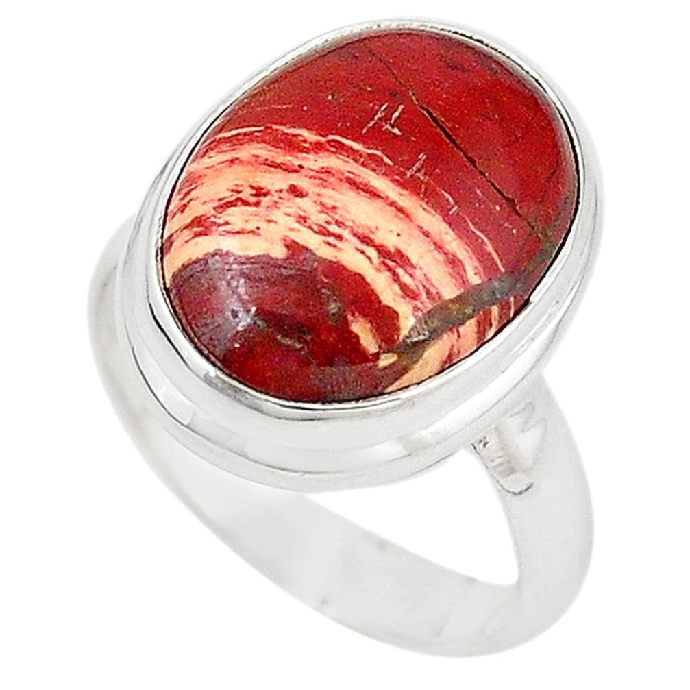 Natural red snakeskin jasper 925 sterling silver ring jewelry size 7 m18677