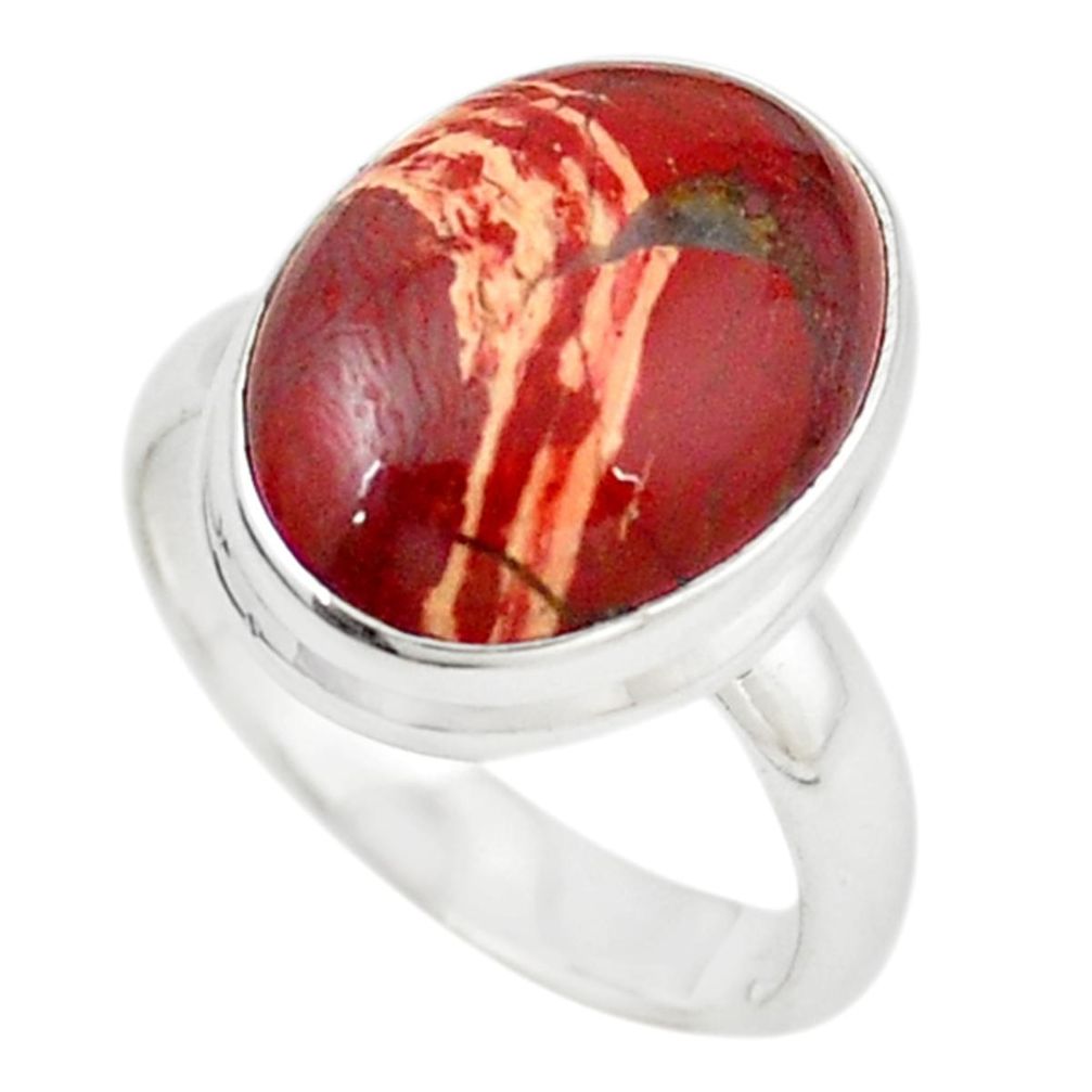 Natural red snakeskin jasper 925 sterling silver ring size 7.5 m18686