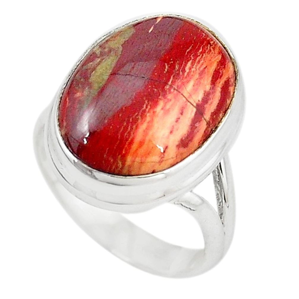 Natural red snakeskin jasper 925 sterling silver ring jewelry size 7 m18691