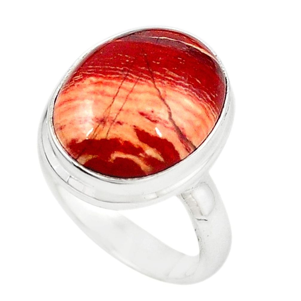 Clearance Sale-Natural red snakeskin jasper 925 sterling silver ring size 6.5 m18694