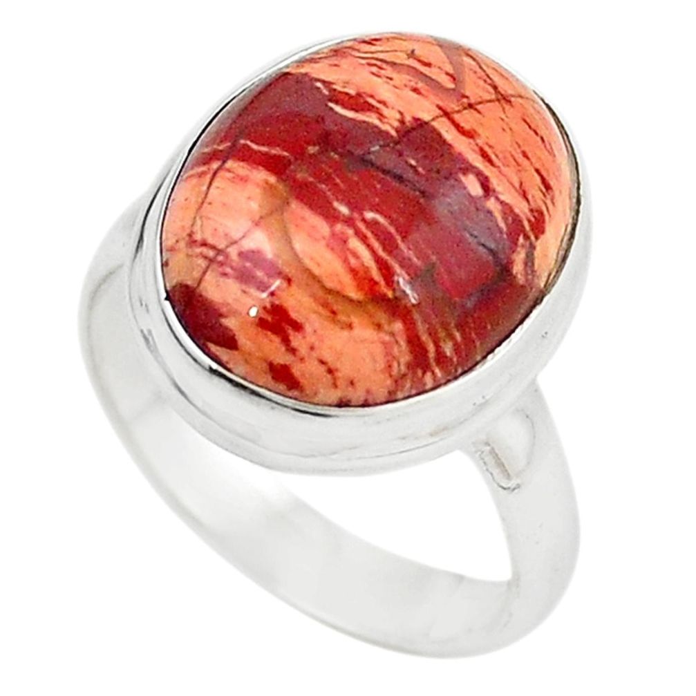 Natural red snakeskin jasper 925 sterling silver ring size 7 m18696