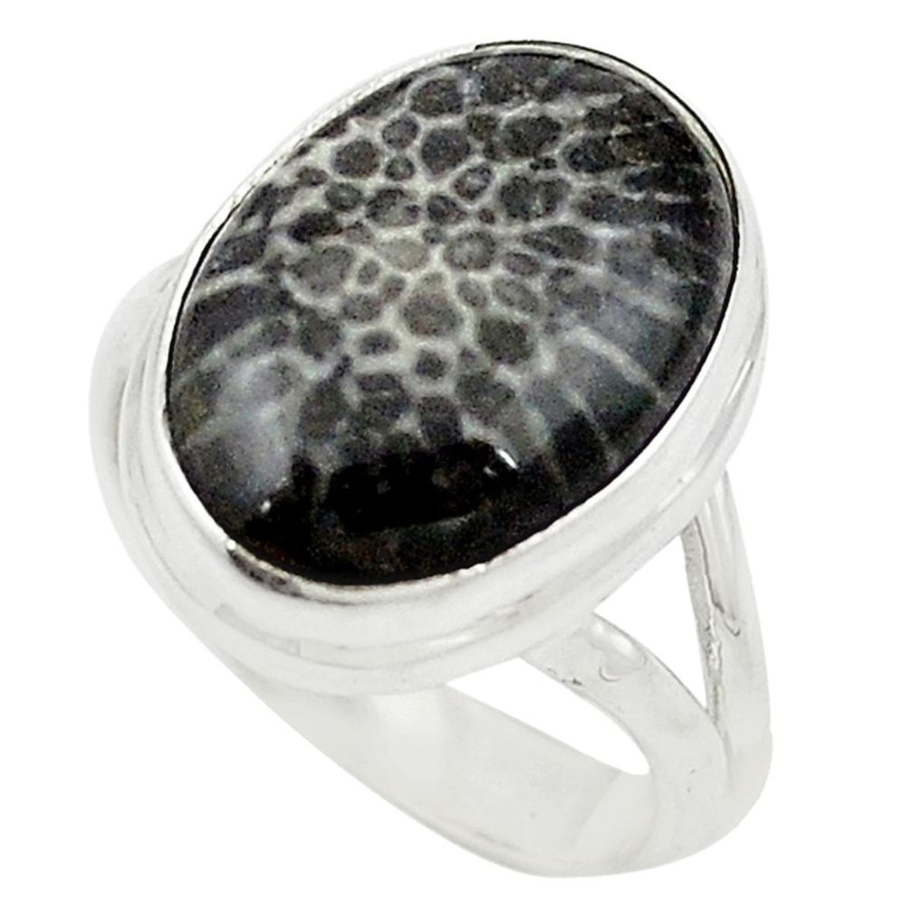 925 silver natural black stingray coral from alaska oval ring size 7 m18731