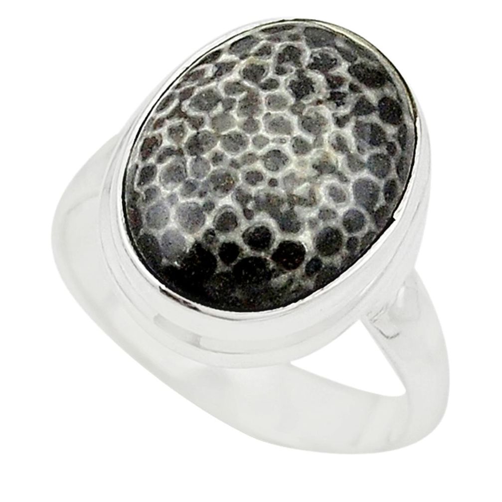 Natural black stingray coral from alaska 925 silver ring size 8.5 m18738