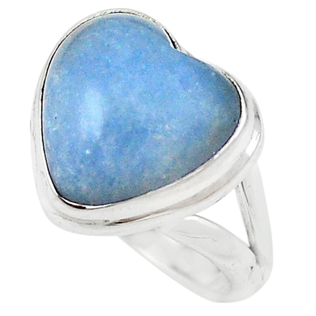 Natural blue angelite 925 sterling silver heart ring jewelry size 7 m18783