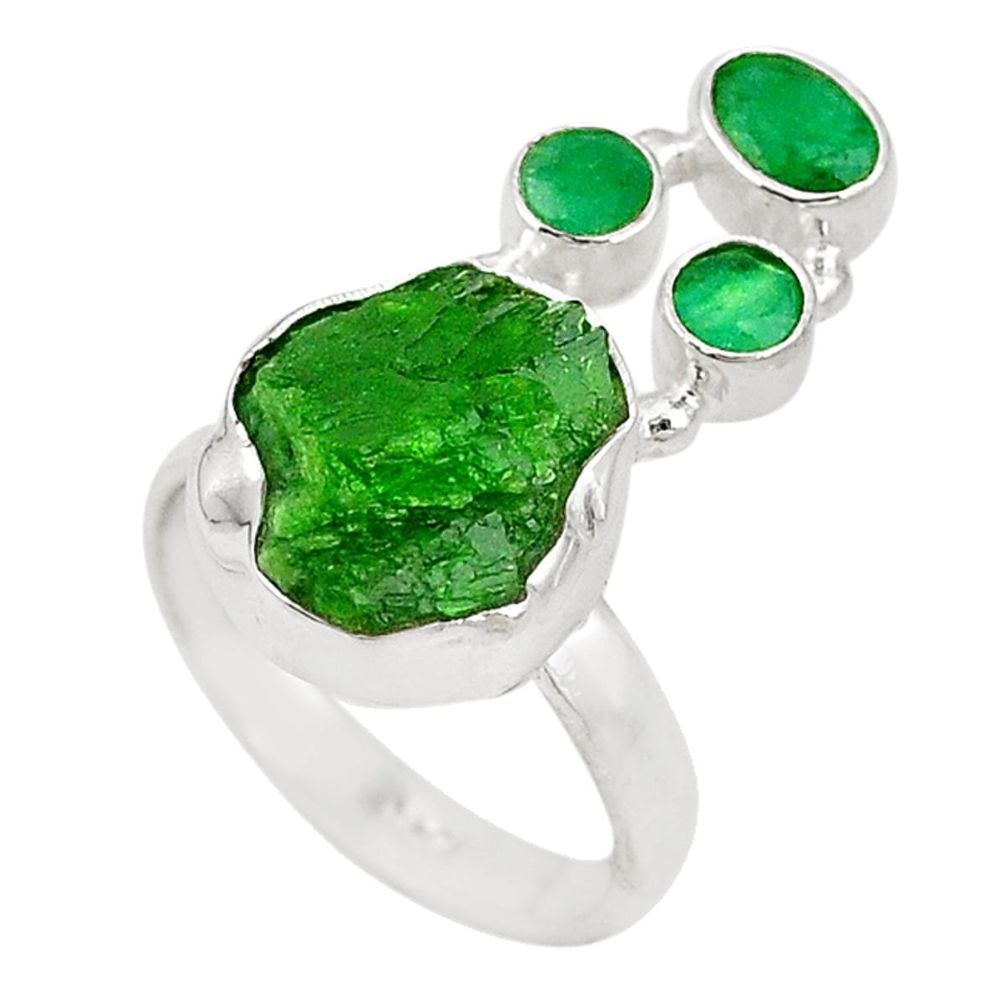 Green chrome diopside rough emerald 925 silver ring jewelry size 8 m18963