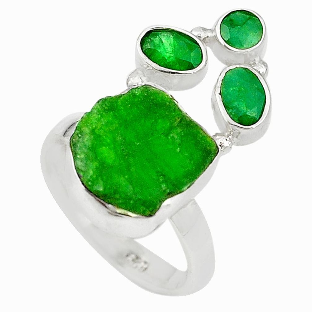 Green chrome diopside rough emerald 925 sterling silver ring size 7.5 m18972