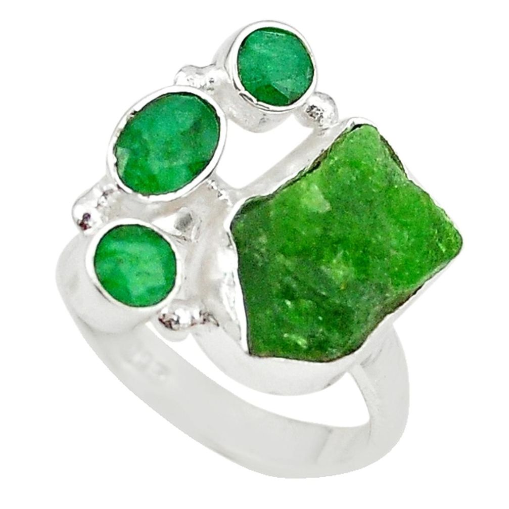 Green chrome diopside rough emerald 925 silver ring jewelry size 7.5 m18977