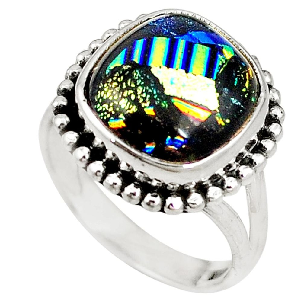 Multi color dichroic glass 925 sterling silver ring jewelry size 7.5 m19074