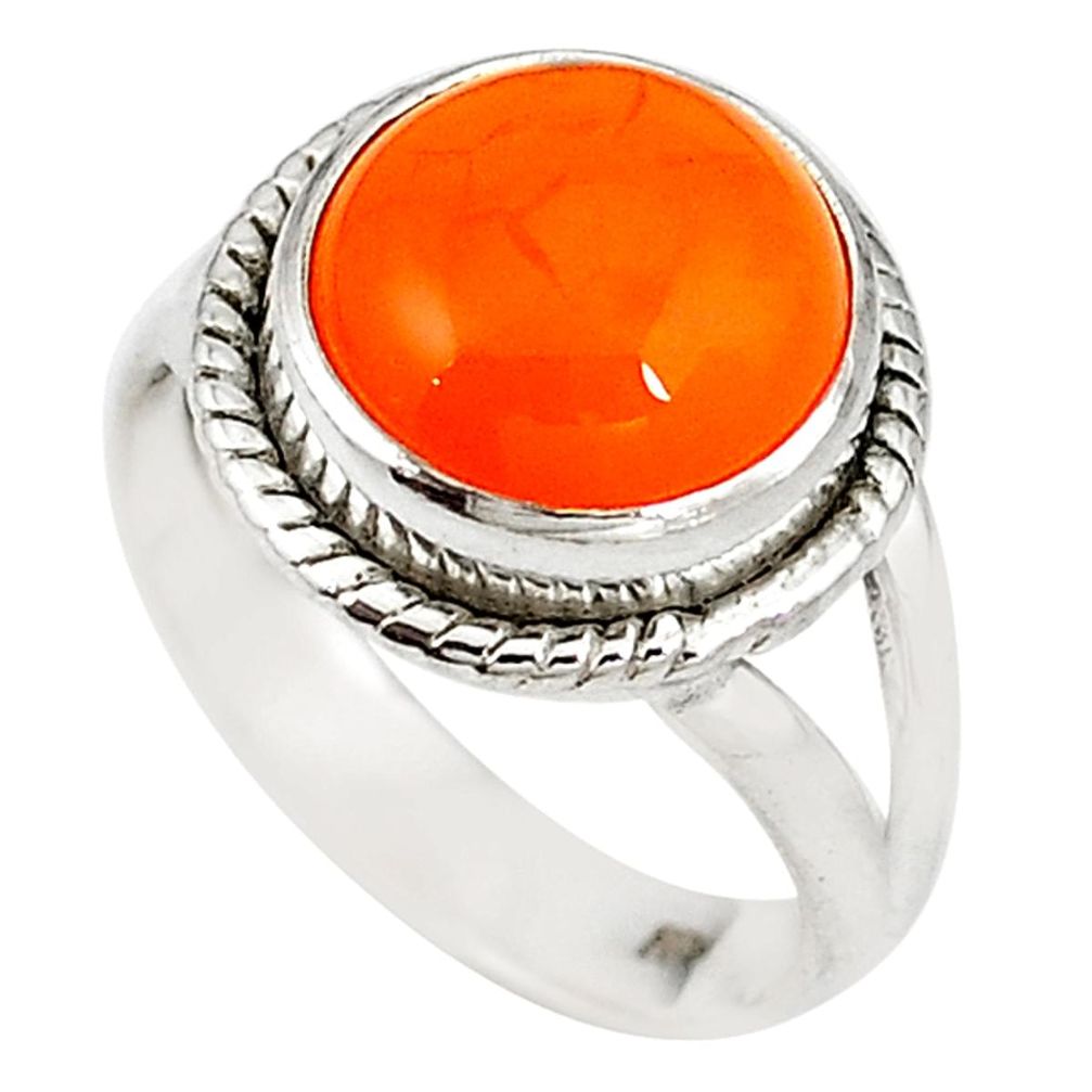925 silver natural orange cornelian (carnelian) ring jewelry size 7.5 m19080