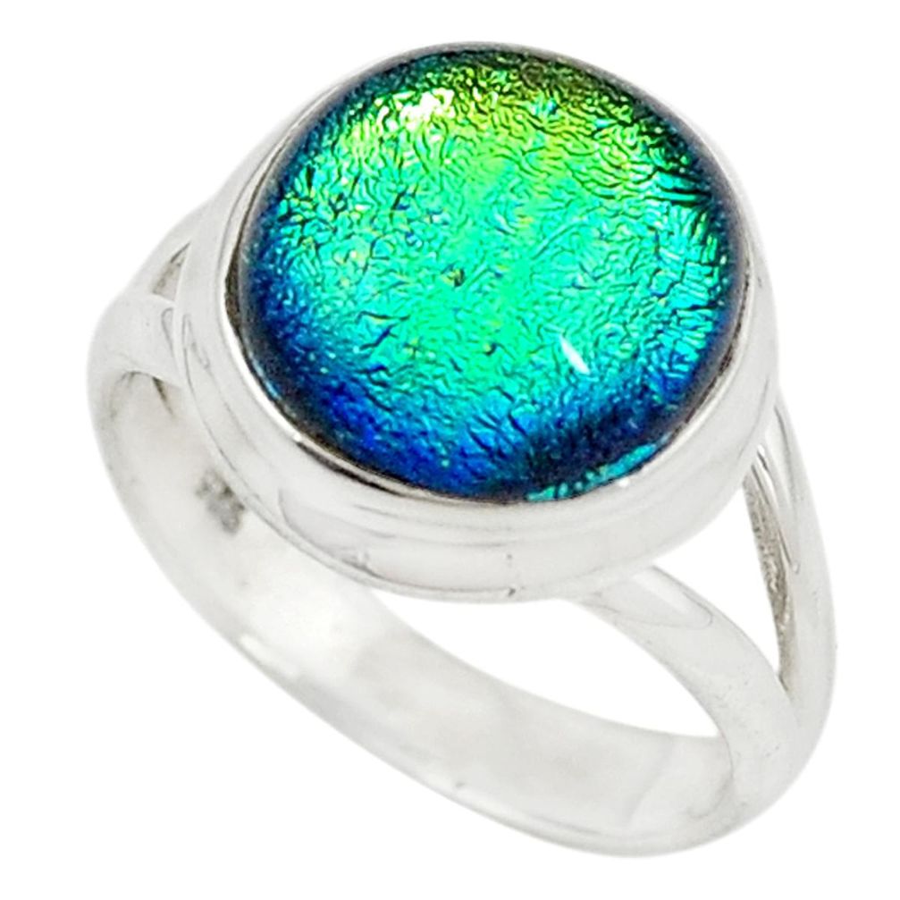 Multi color dichroic glass 925 sterling silver ring jewelry size 7.5 m19086