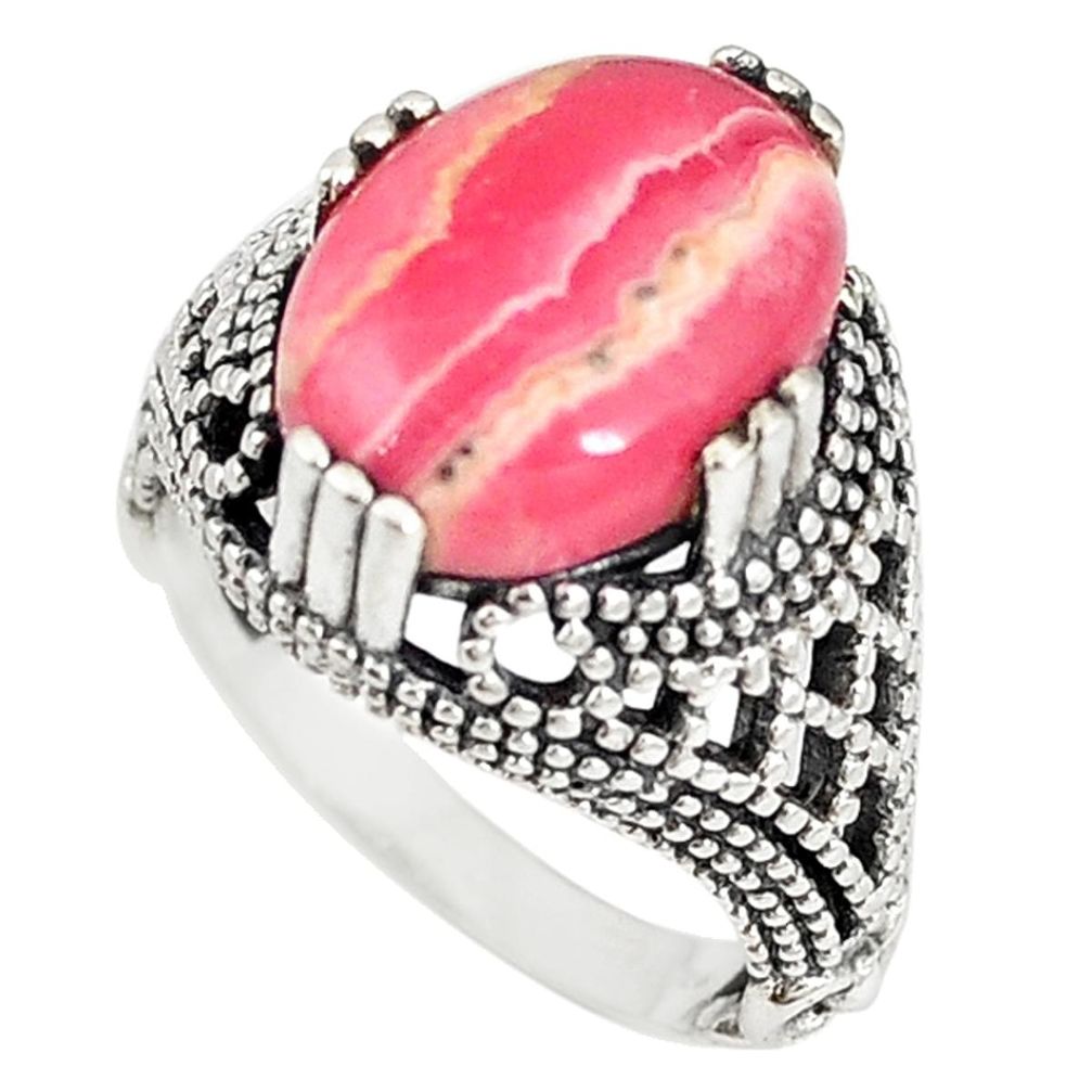 925 silver natural pink rhodochrosite inca rose (argentina) ring size 7 m19210