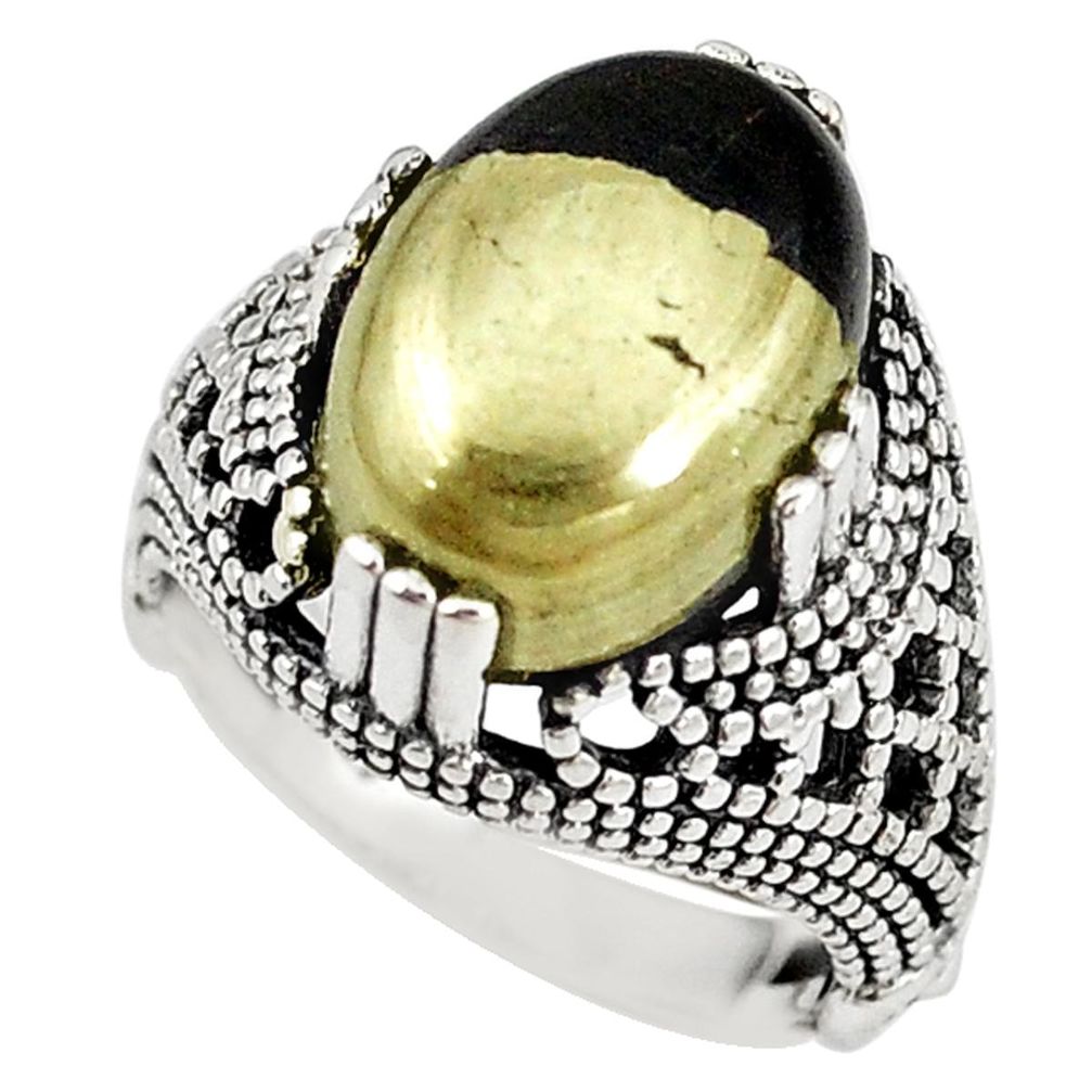 Golden pyrite in magnetite (healer's gold) 925 silver ring size 6.5 m19212