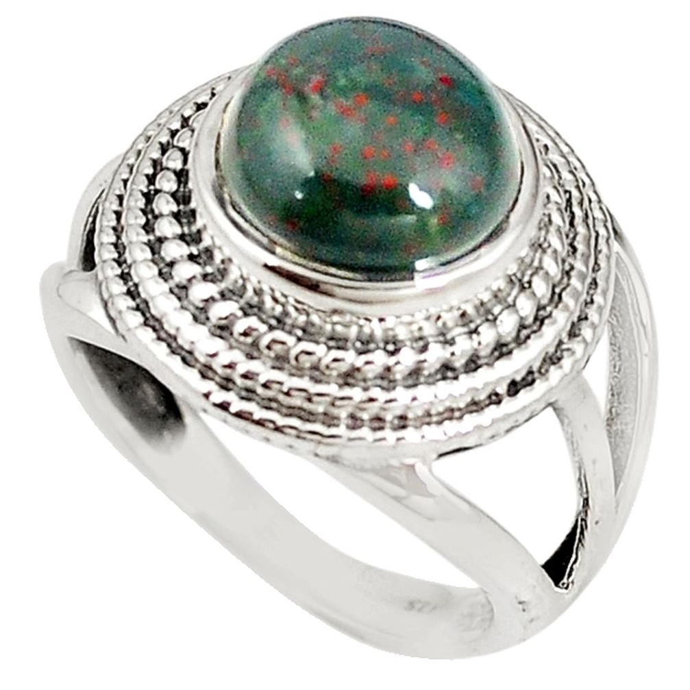 Natural green bloodstone african (heliotrope) 925 silver ring size 7 m19266