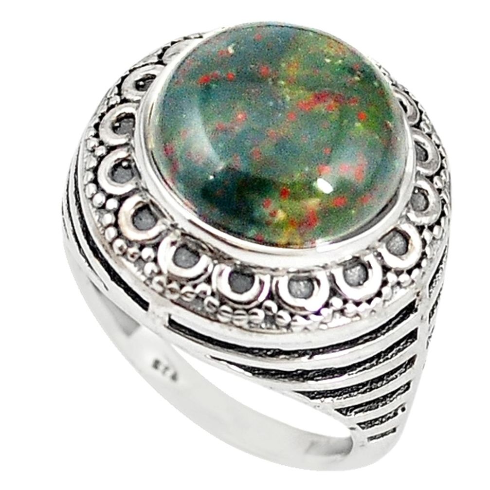 Natural green bloodstone african (heliotrope) 925 silver ring size 7 m19305