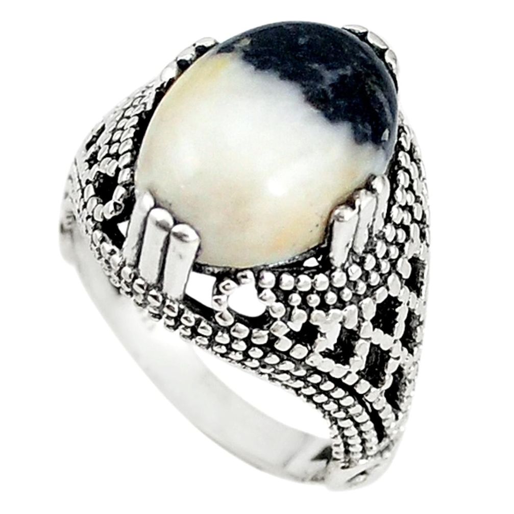 Natural white zebra jasper 925 sterling silver ring jewelry size 6.5 m19482