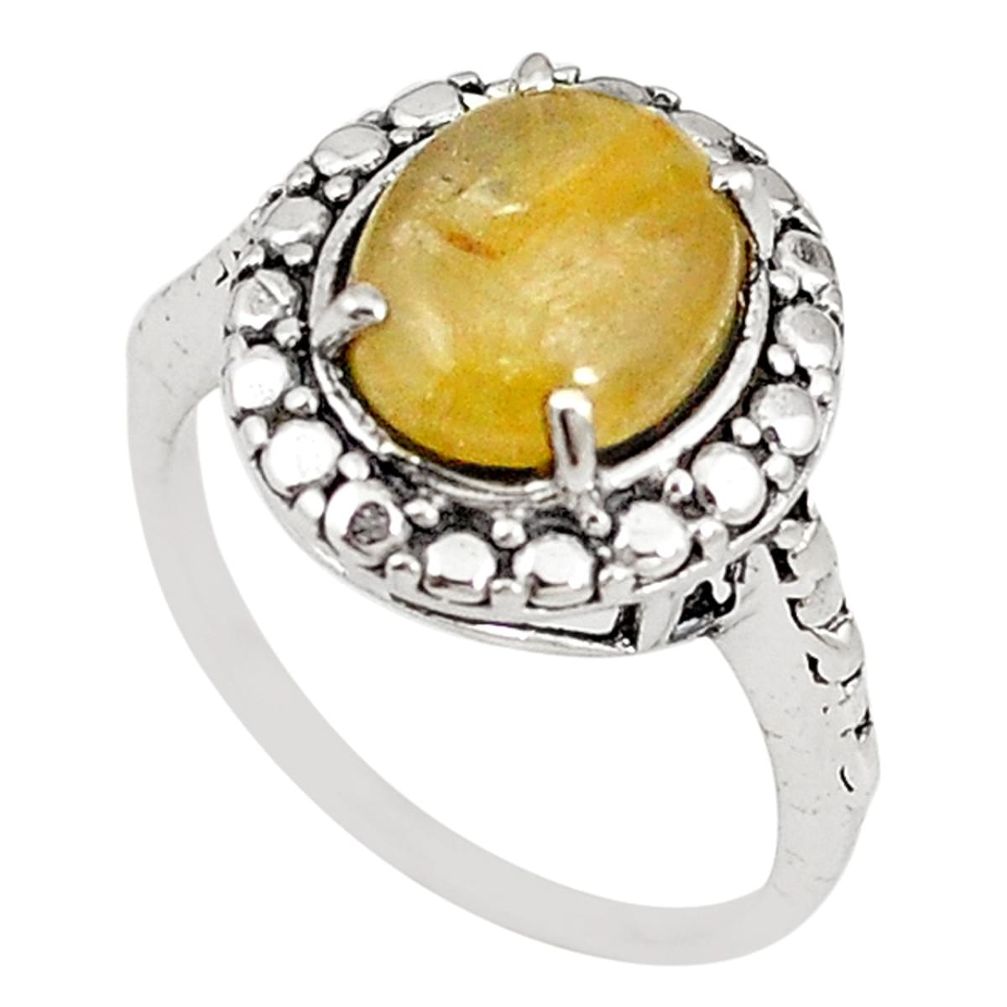 Natural golden tourmaline rutile 925 sterling silver ring size 7 m19539