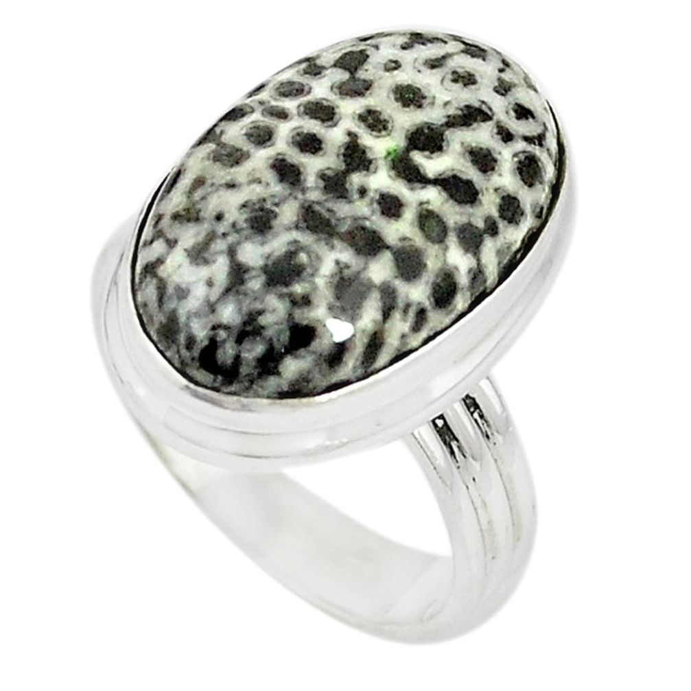 Natural black stingray coral from alaska 925 silver ring jewelry size 8 m19826