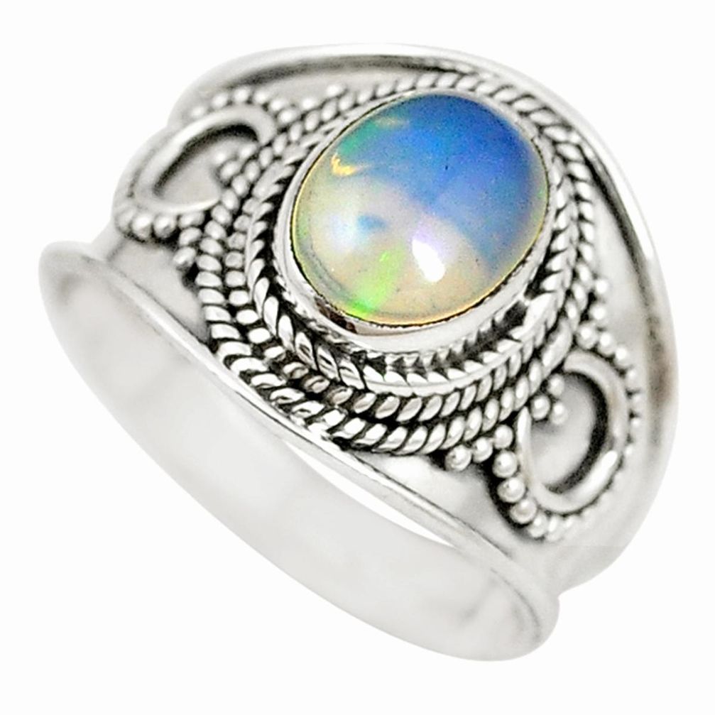 Natural multi color ethiopian opal 925 silver ring jewelry size 7.5 m20141