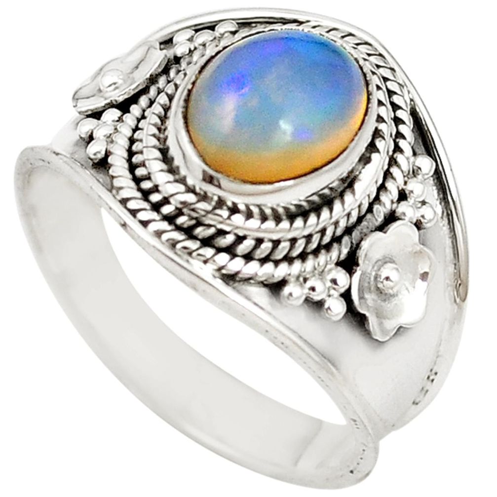 Natural multi color ethiopian opal 925 sterling silver ring size 7 m20150