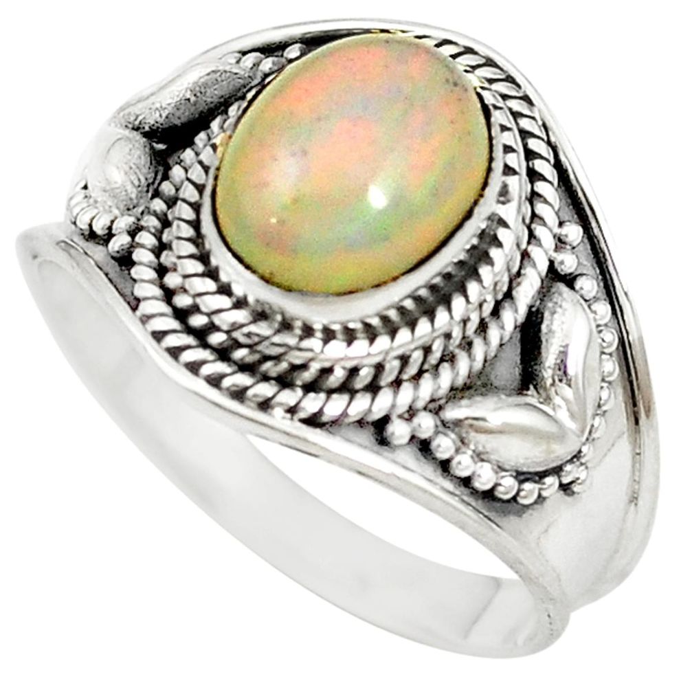 Natural multi color ethiopian opal 925 silver ring jewelry size 7.5 m20153