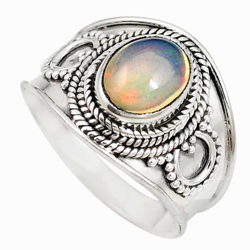 Natural multi color ethiopian opal 925 silver ring jewelry size 7.5 m20173