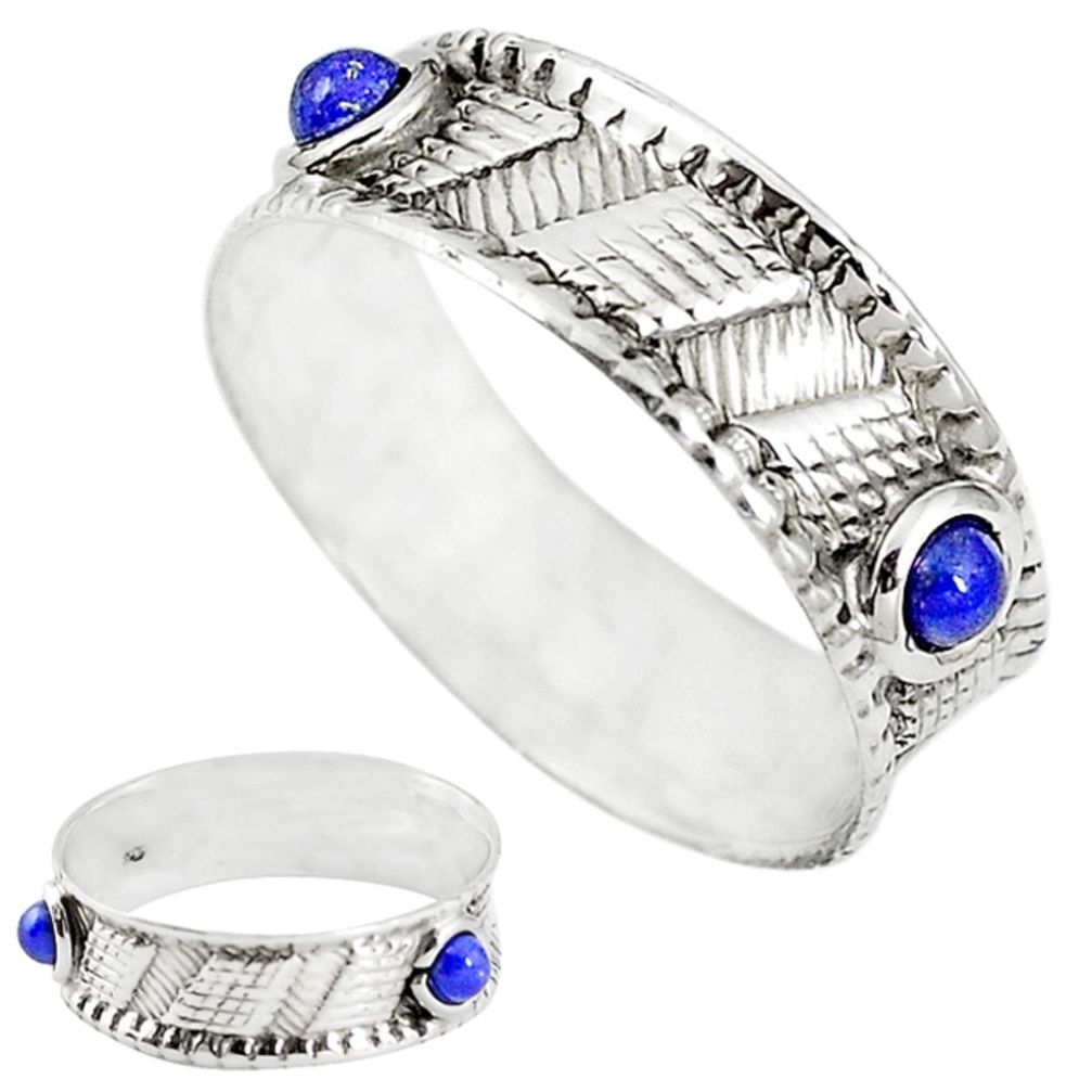 Natural blue lapis lazuli 925 sterling silver band ring size 9 m20967