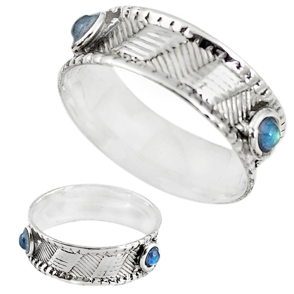 Natural blue labradorite 925 sterling silver band ring size 9 m20972