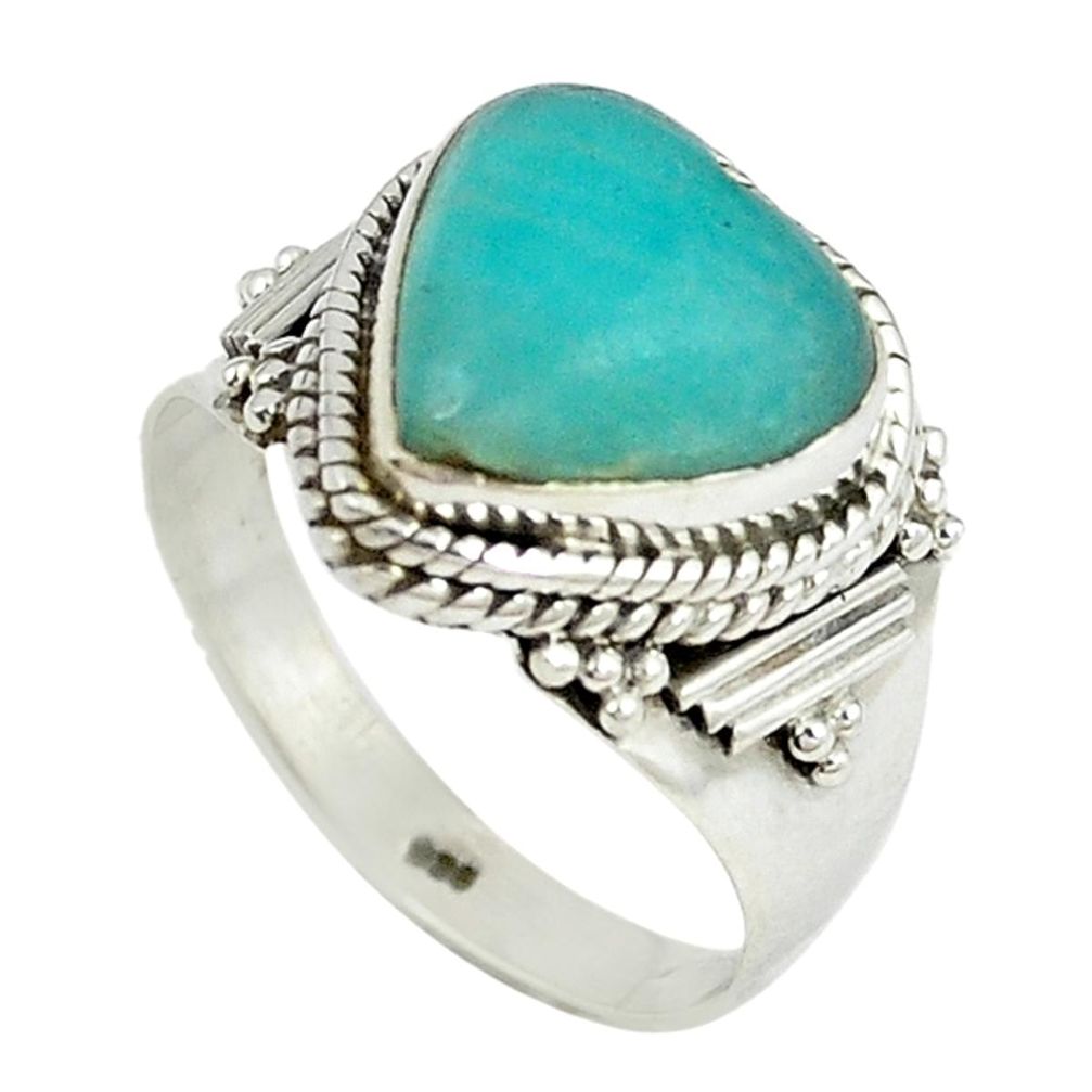 925 sterling silver natural green peruvian amazonite heart ring size 9 m2100