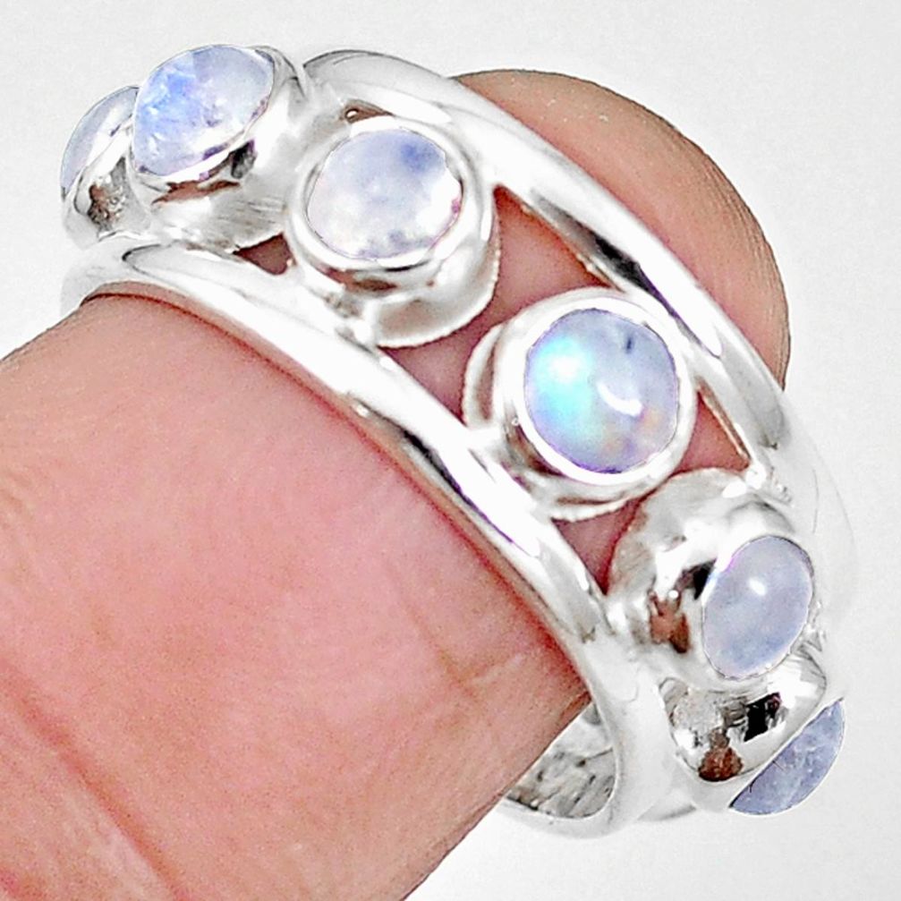 Natural rainbow moonstone 925 sterling silver band ring jewelry size 7 m21166