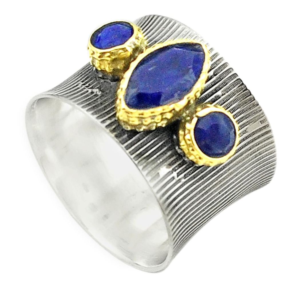 Natural blue lapis lazuli 925 silver two tone band ring size 8.5 m22415