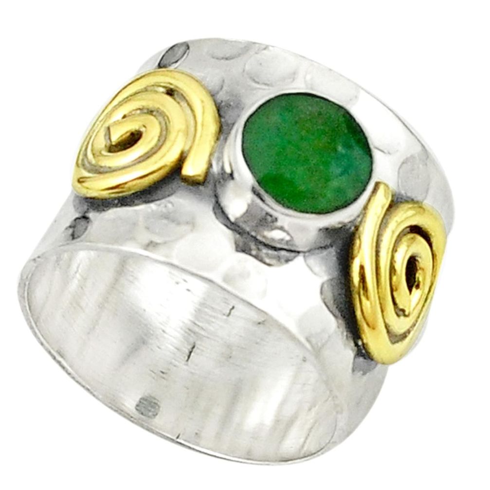 925 silver victorian natural green emerald two tone band ring size 6.5 m22444